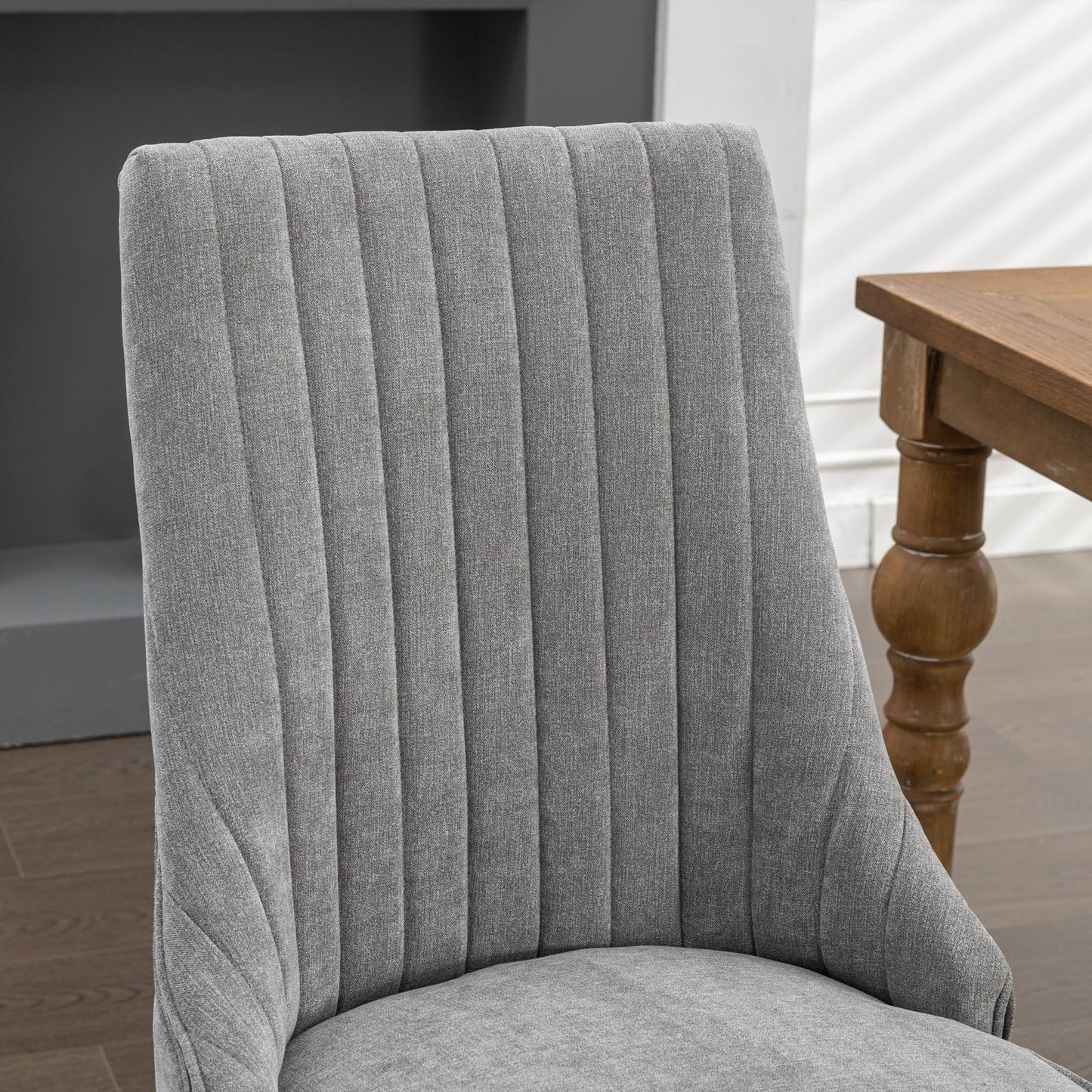 Rayon Cloth Flocking Linen Dining Chairs Channel Kitchen Dinner Chair Comfy Fabric Upholstered Accent Chair for Dining Room with Curved Solid Wood Legs,Set of 2 (Gray), SW1847GY image 9