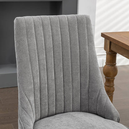 Rayon Cloth Flocking Linen Dining Chairs Channel Kitchen Dinner Chair Comfy Fabric Upholstered Accent Chair for Dining Room with Curved Solid Wood Legs,Set of 2 (Gray), SW1847GY image 9