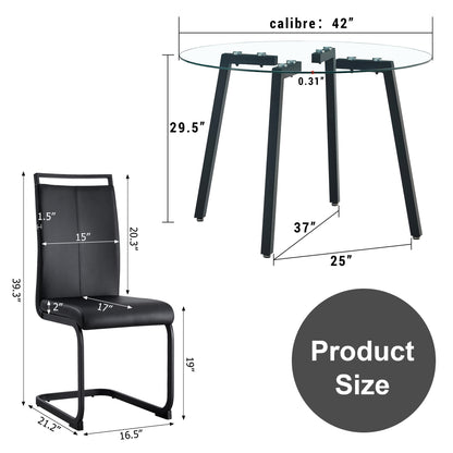 Modern simple style round transparent tempered glass table, black metal legs, 4 modern PU leather high backrest cushioned side chairs, C-tube chrome legs DRT-1123R C-1162 image 4