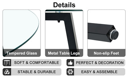 Modern simple style round transparent tempered glass table, black metal legs, 4 modern PU leather high backrest cushioned side chairs, C-tube chrome legs DRT-1123R C-1162 image 6