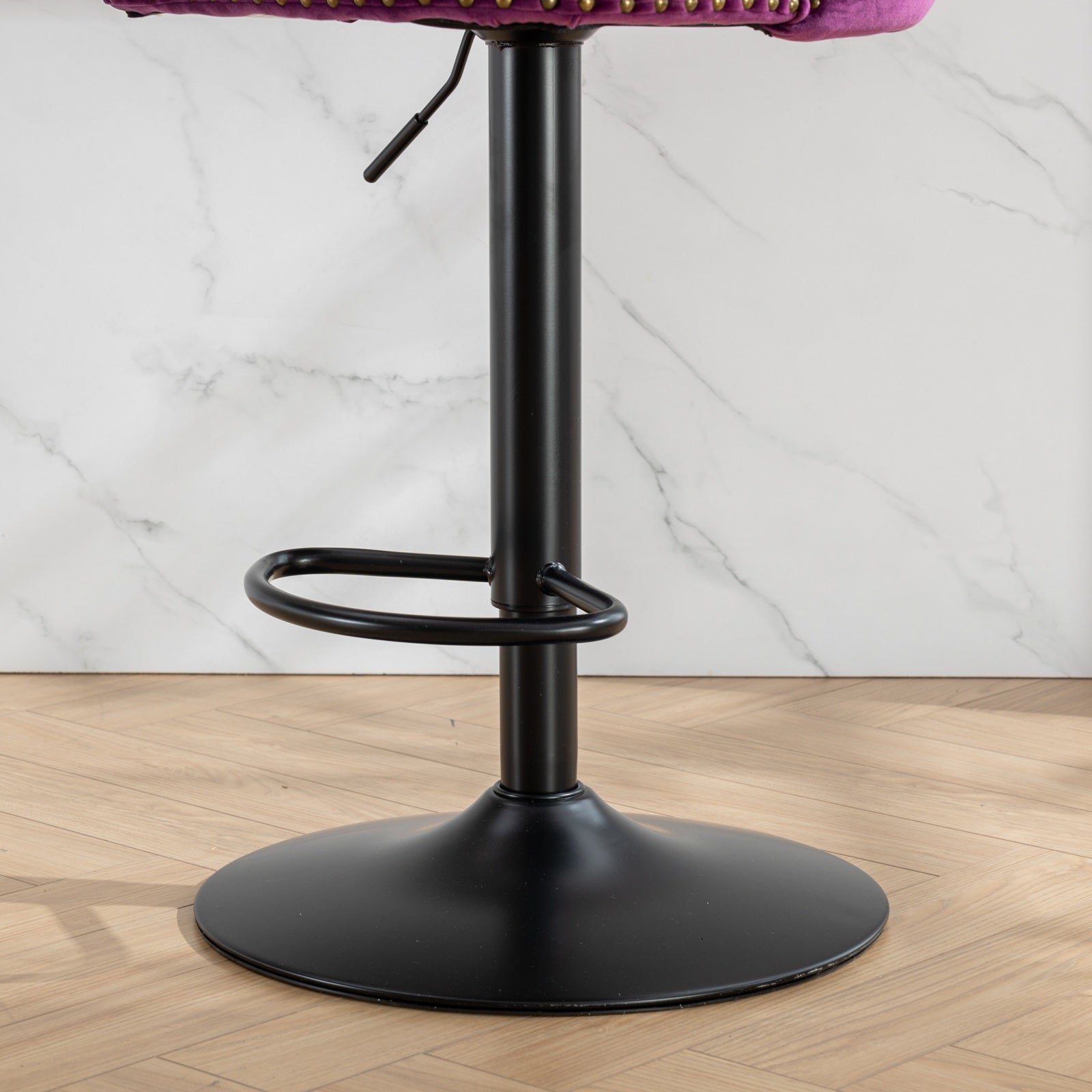 Swivel Velvet Barstools Adjusatble Seat Height from 25-33 Inch,17.7inch base, Modern Upholstered Bar Stools with Backs Comfortable Tufted for Home Pub and Kitchen Island,Purple,Set of 2,SW1812PP image 12