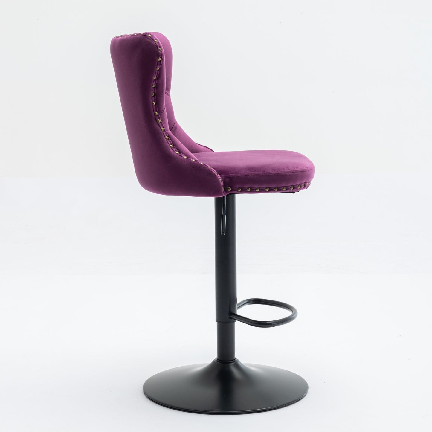Swivel Velvet Barstools Adjusatble Seat Height from 25-33 Inch,17.7inch base, Modern Upholstered Bar Stools with Backs Comfortable Tufted for Home Pub and Kitchen Island,Purple,Set of 2,SW1812PP image 5