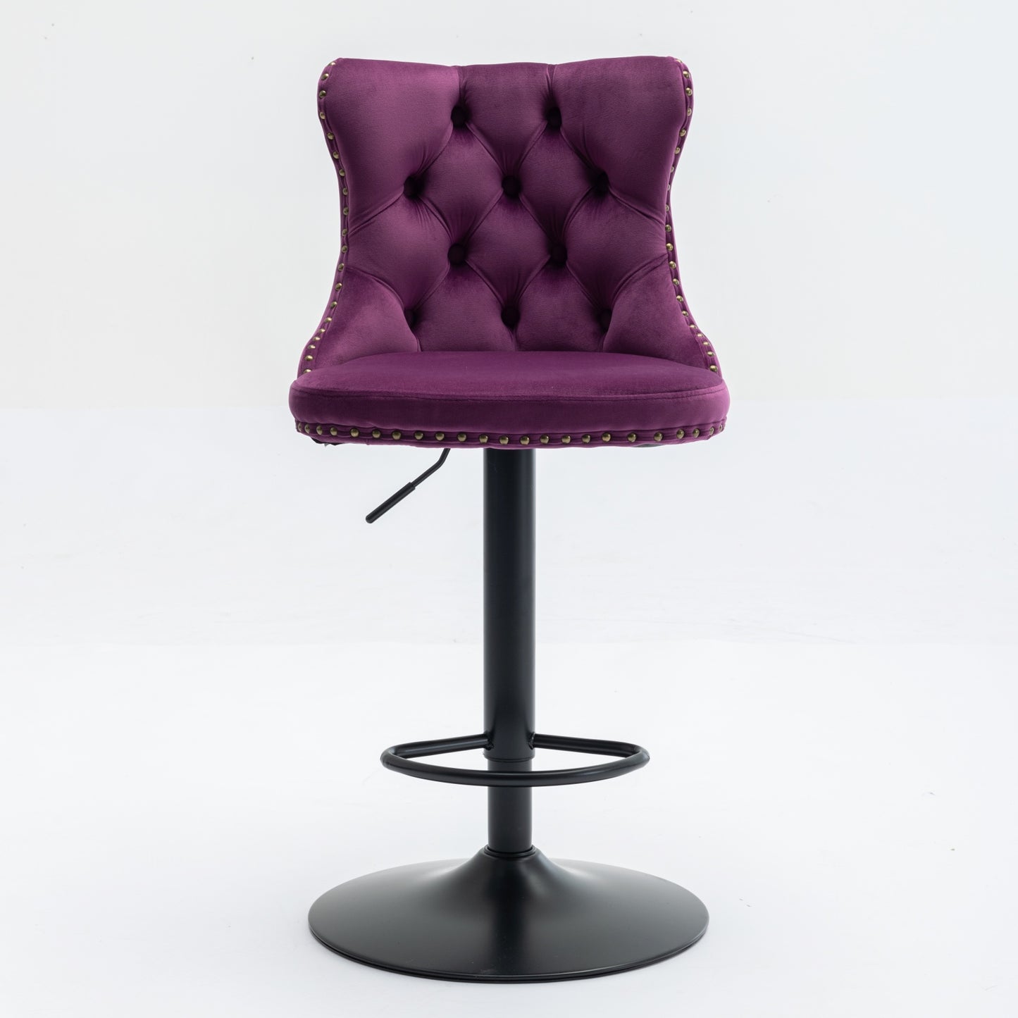 Swivel Velvet Barstools Adjusatble Seat Height from 25-33 Inch,17.7inch base, Modern Upholstered Bar Stools with Backs Comfortable Tufted for Home Pub and Kitchen Island,Purple,Set of 2,SW1812PP image 2