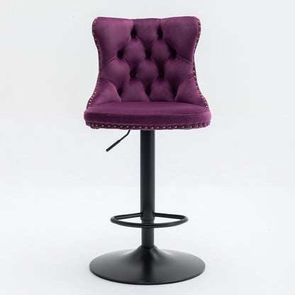 Swivel Velvet Barstools Adjusatble Seat Height from 25-33 Inch,17.7inch base, Modern Upholstered Bar Stools with Backs Comfortable Tufted for Home Pub and Kitchen Island,Purple,Set of 2,SW1812PP image 2