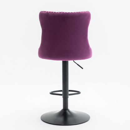 Swivel Velvet Barstools Adjusatble Seat Height from 25-33 Inch,17.7inch base, Modern Upholstered Bar Stools with Backs Comfortable Tufted for Home Pub and Kitchen Island,Purple,Set of 2,SW1812PP image 7