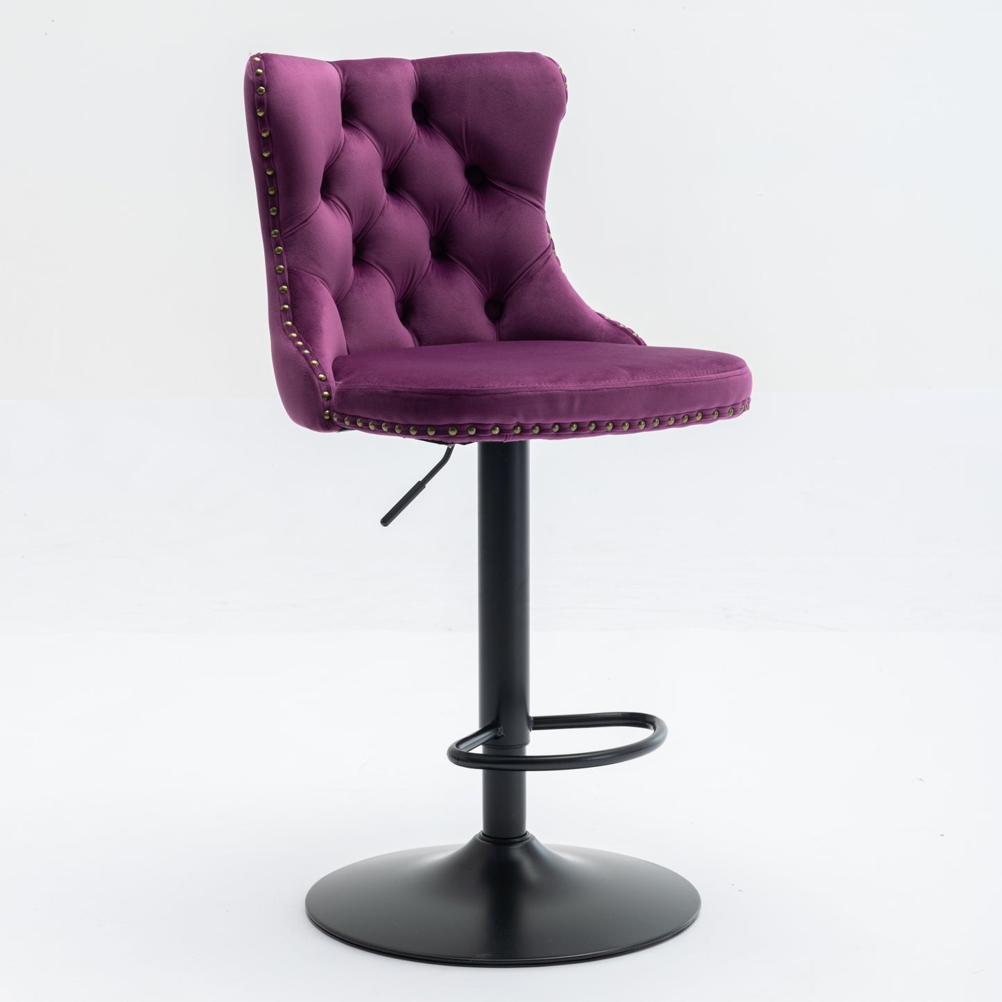 Swivel Velvet Barstools Adjusatble Seat Height from 25-33 Inch,17.7inch base, Modern Upholstered Bar Stools with Backs Comfortable Tufted for Home Pub and Kitchen Island,Purple,Set of 2,SW1812PP image 3