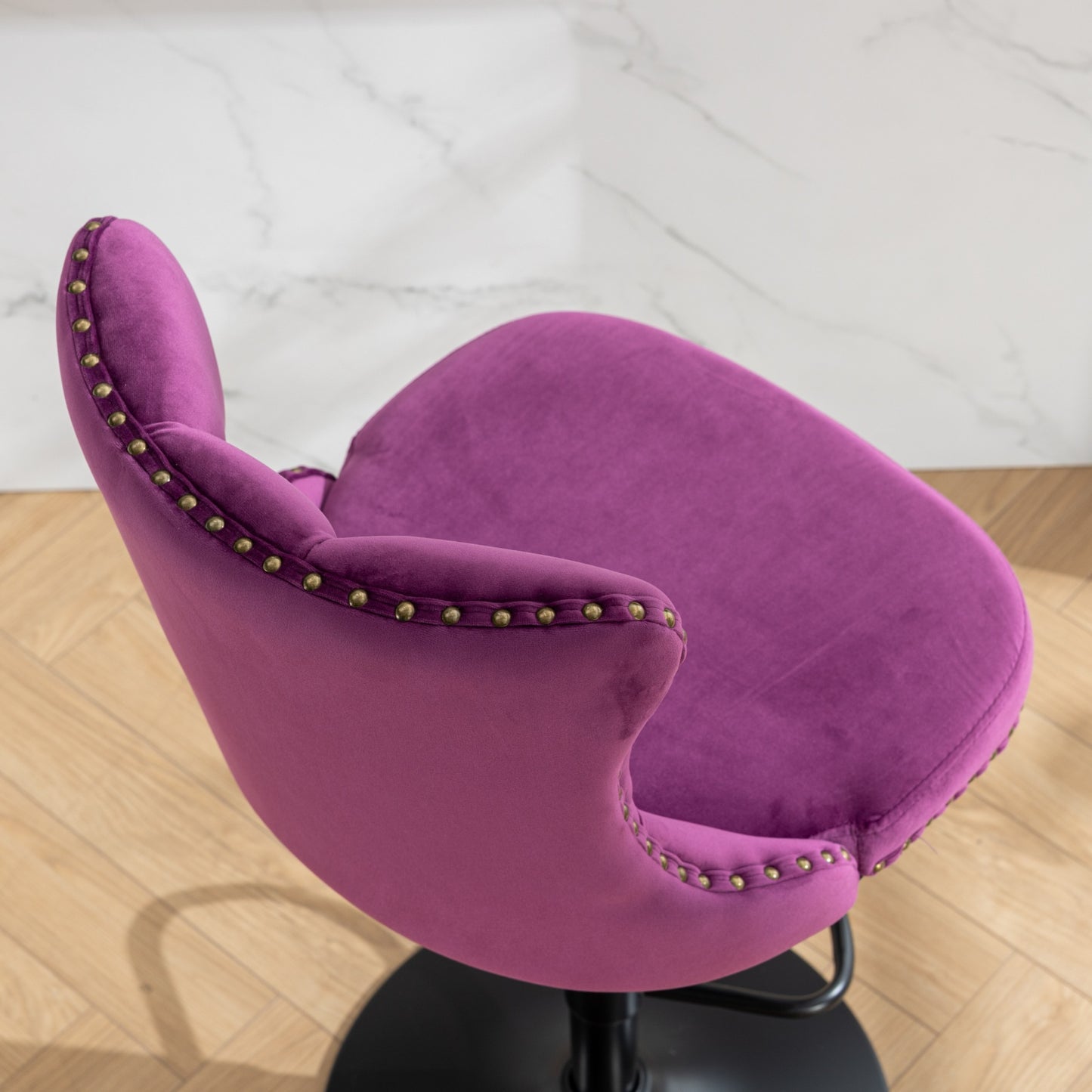 Swivel Velvet Barstools Adjusatble Seat Height from 25-33 Inch,17.7inch base, Modern Upholstered Bar Stools with Backs Comfortable Tufted for Home Pub and Kitchen Island,Purple,Set of 2,SW1812PP image 11