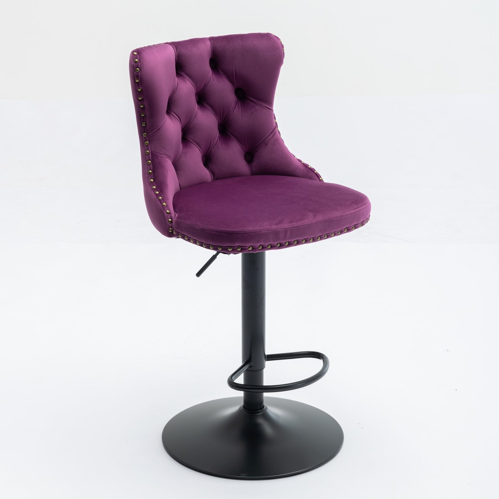 Swivel Velvet Barstools Adjusatble Seat Height from 25-33 Inch,17.7inch base, Modern Upholstered Bar Stools with Backs Comfortable Tufted for Home Pub and Kitchen Island,Purple,Set of 2,SW1812PP image 4