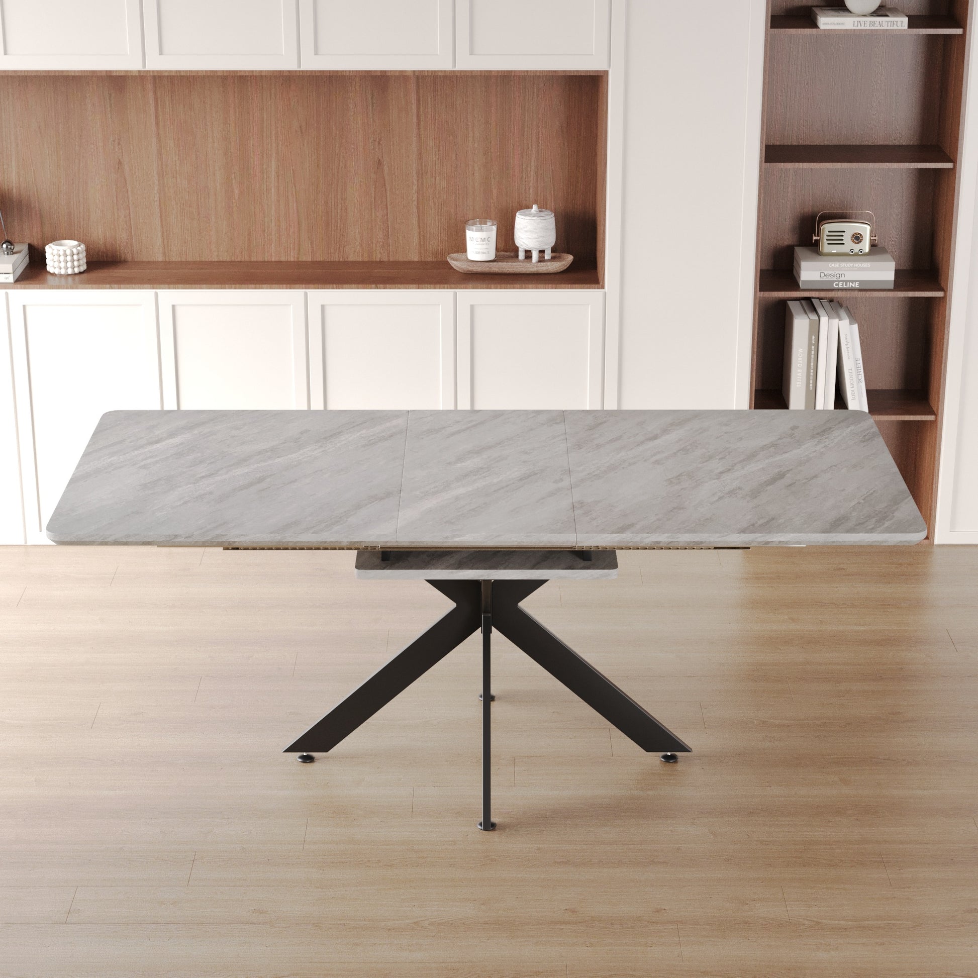62.4" extendable 78.15" dining Table Set for 6-8 Person for Dining Room,C-shaped Tube Soft padded armless dining chair and Very large Dining Room Table Kitchen Table Chair Set with metal Legs image 3