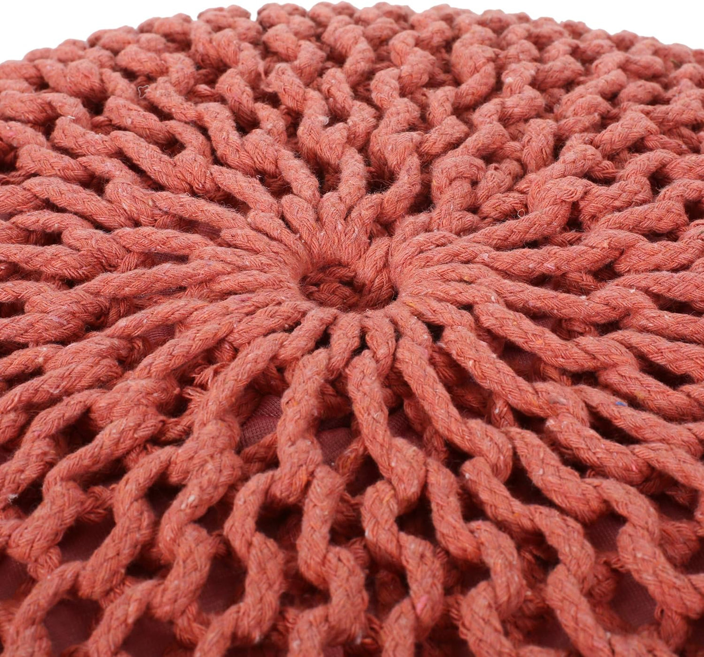 Poona Handcrafted Modern Cotton Pouf, Coral image 5