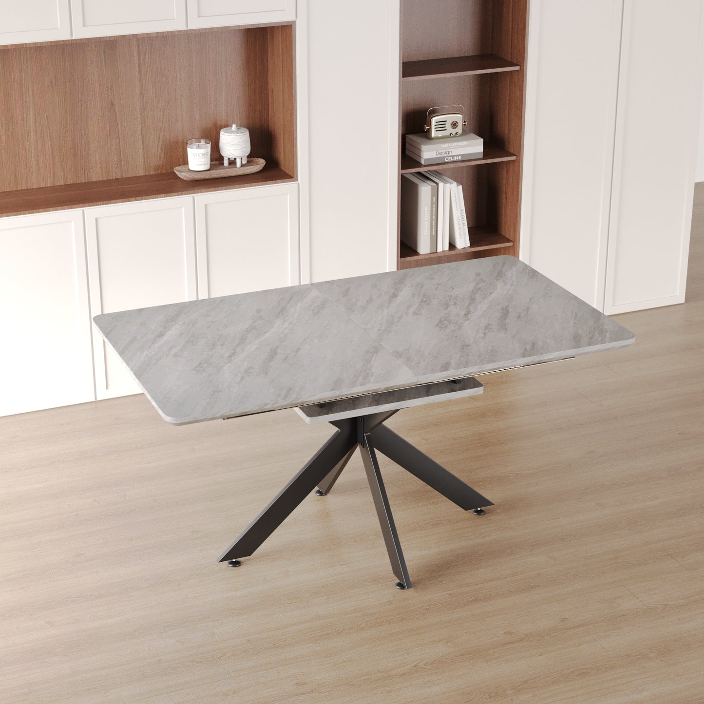 62.4" extendable 78.15" dining Table Set for 6-8 Person for Dining Room,C-shaped Tube Soft padded armless dining chair and Very large Dining Room Table Kitchen Table Chair Set with metal Legs image 4
