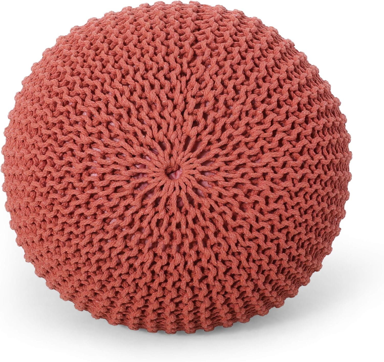 Poona Handcrafted Modern Cotton Pouf, Coral image 3