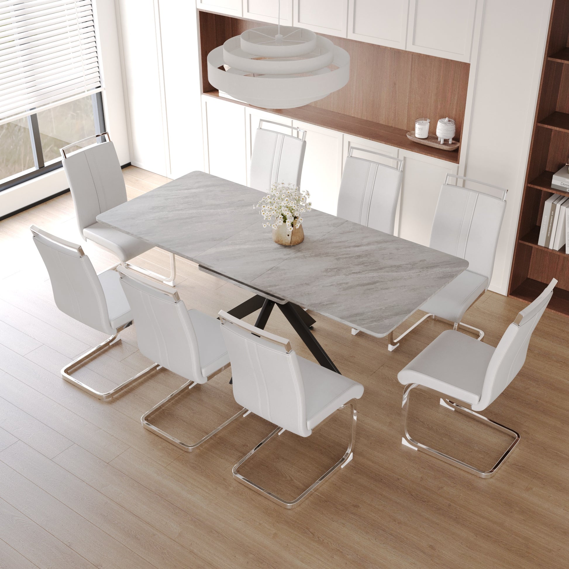62.4" extendable 78.15" dining Table Set for 6-8 Person for Dining Room,C-shaped Tube Soft padded armless dining chair and Very large Dining Room Table Kitchen Table Chair Set with metal Legs image 2