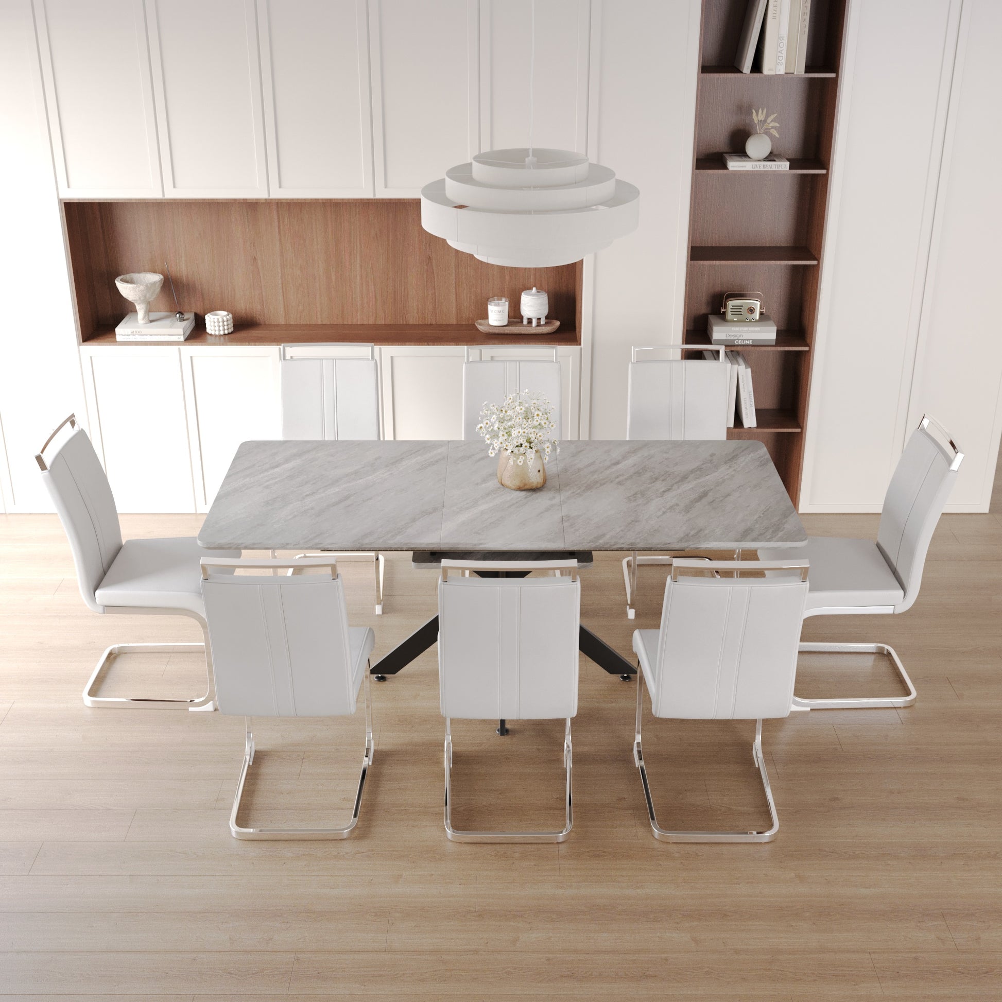 62.4" extendable 78.15" dining Table Set for 6-8 Person for Dining Room,C-shaped Tube Soft padded armless dining chair and Very large Dining Room Table Kitchen Table Chair Set with metal Legs image 1