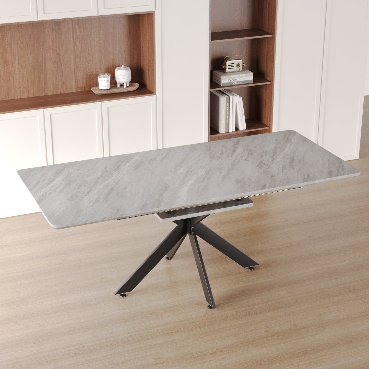 62.4" extendable 78.15" dining Table Set for 6-8 Person for Dining Room,C-shaped Tube Soft padded armless dining chair and Very large Dining Room Table Kitchen Table Chair Set with metal Legs image 6