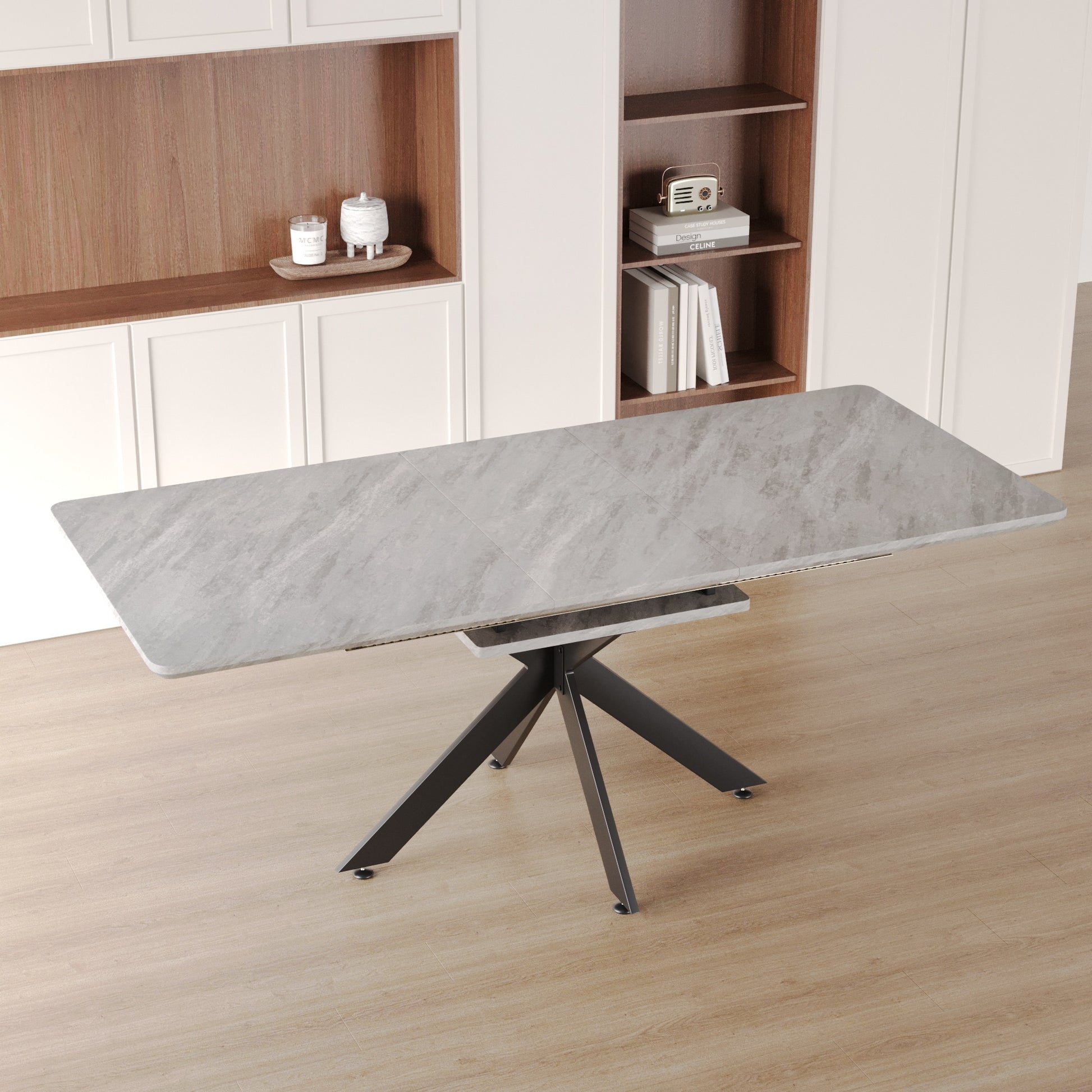 62.4" extendable 78.15" dining Table Set for 6-8 Person for Dining Room,C-shaped Tube Soft padded armless dining chair and Very large Dining Room Table Kitchen Table Chair Set with metal Legs image 6