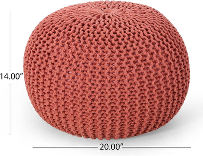 Poona Handcrafted Modern Cotton Pouf, Coral image 2