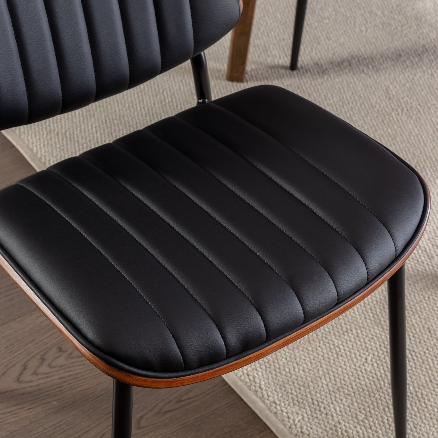 A&A Furniture, Dining Chairs Set of 2 Mid Century Modern Retro Faux Leather Chair with Walnut Bentwood Back Upholstered Seat Metal Legs Adjustable Foot for Kitchen Dining Room Chairs(Black PU) image 12