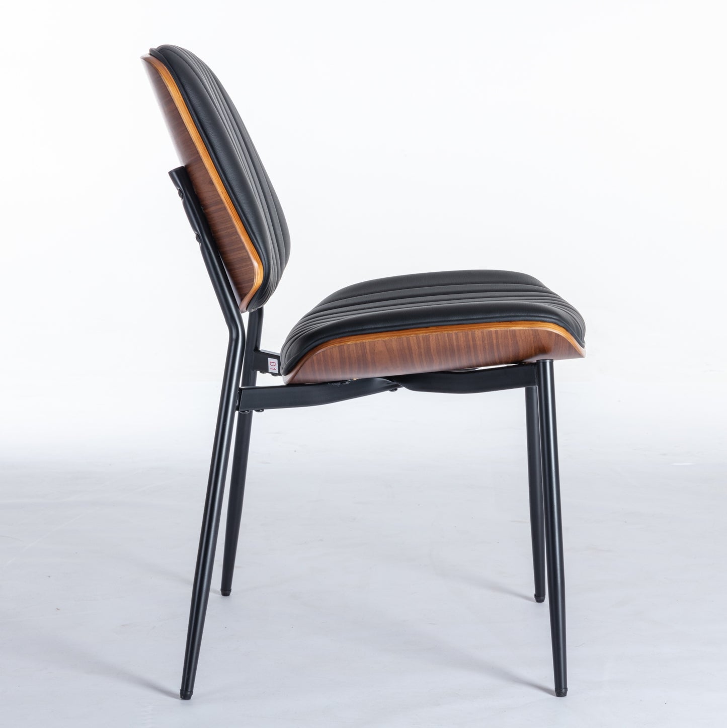A&A Furniture, Dining Chairs Set of 2 Mid Century Modern Retro Faux Leather Chair with Walnut Bentwood Back Upholstered Seat Metal Legs Adjustable Foot for Kitchen Dining Room Chairs(Black PU) image 5