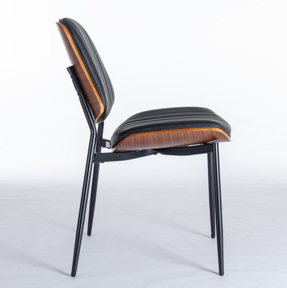 A&A Furniture, Dining Chairs Set of 2 Mid Century Modern Retro Faux Leather Chair with Walnut Bentwood Back Upholstered Seat Metal Legs Adjustable Foot for Kitchen Dining Room Chairs(Black PU) image 5