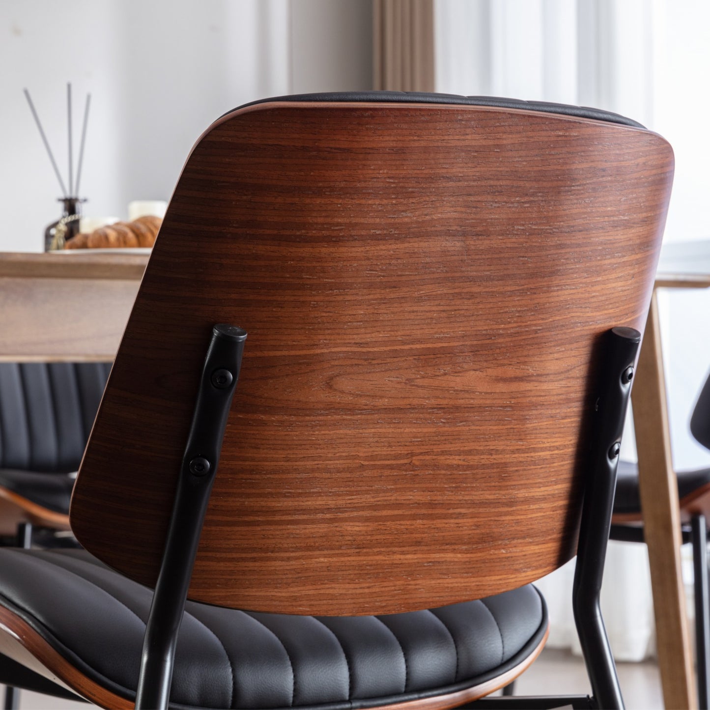 A&A Furniture, Dining Chairs Set of 2 Mid Century Modern Retro Faux Leather Chair with Walnut Bentwood Back Upholstered Seat Metal Legs Adjustable Foot for Kitchen Dining Room Chairs(Black PU) image 9