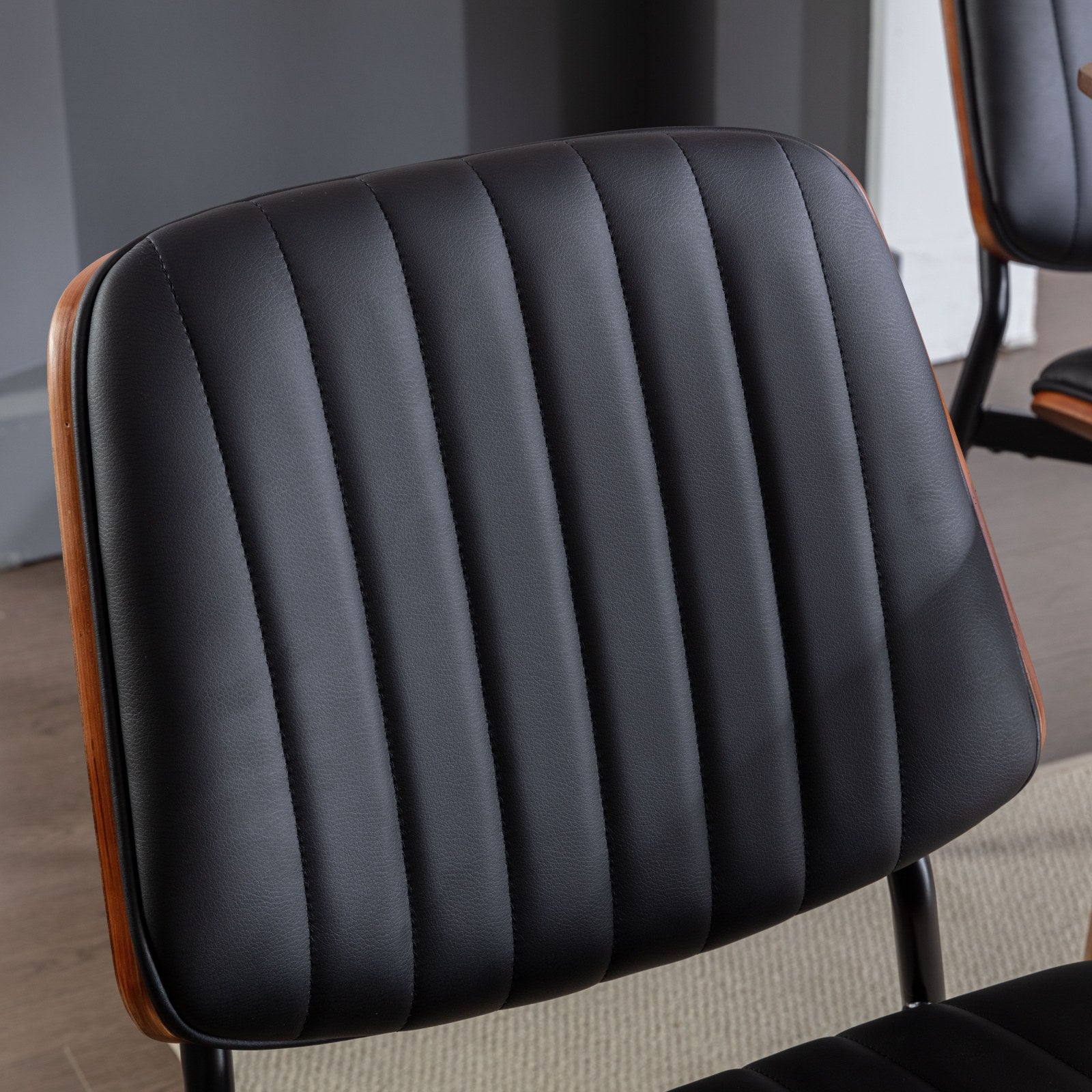 A&A Furniture, Dining Chairs Set of 2 Mid Century Modern Retro Faux Leather Chair with Walnut Bentwood Back Upholstered Seat Metal Legs Adjustable Foot for Kitchen Dining Room Chairs(Black PU) image 10