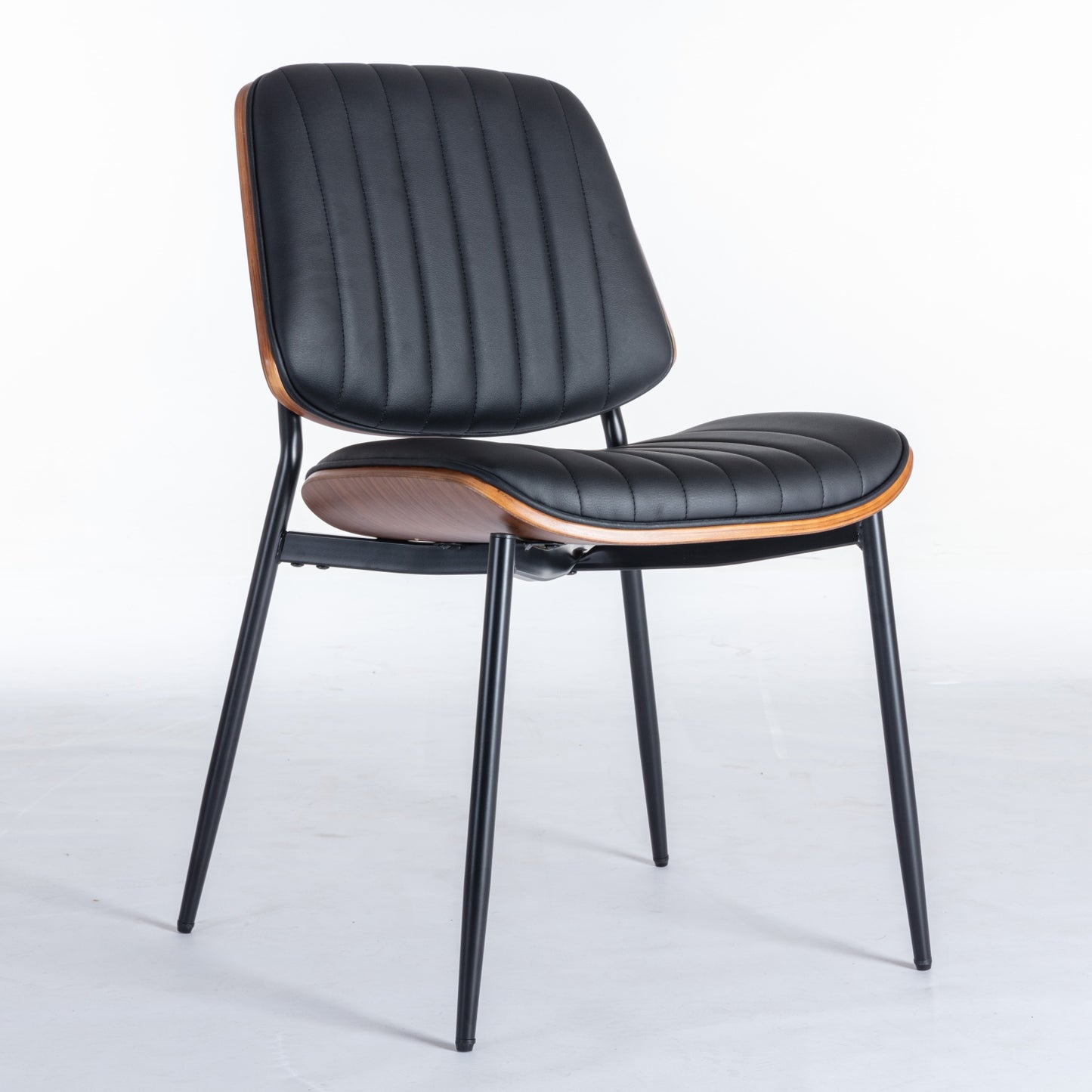 A&A Furniture, Dining Chairs Set of 2 Mid Century Modern Retro Faux Leather Chair with Walnut Bentwood Back Upholstered Seat Metal Legs Adjustable Foot for Kitchen Dining Room Chairs(Black PU) image 3