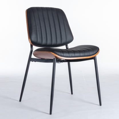 A&A Furniture, Dining Chairs Set of 2 Mid Century Modern Retro Faux Leather Chair with Walnut Bentwood Back Upholstered Seat Metal Legs Adjustable Foot for Kitchen Dining Room Chairs(Black PU) image 3
