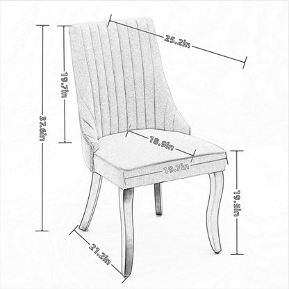 Rayon Cloth Flocking Linen Dining Chairs Channel Kitchen Dinner Chair Comfy Fabric Upholstered Accent Chair for Dining Room with Curved Solid Wood Legs,Set of 2 (Beige), SW1847BG image 8