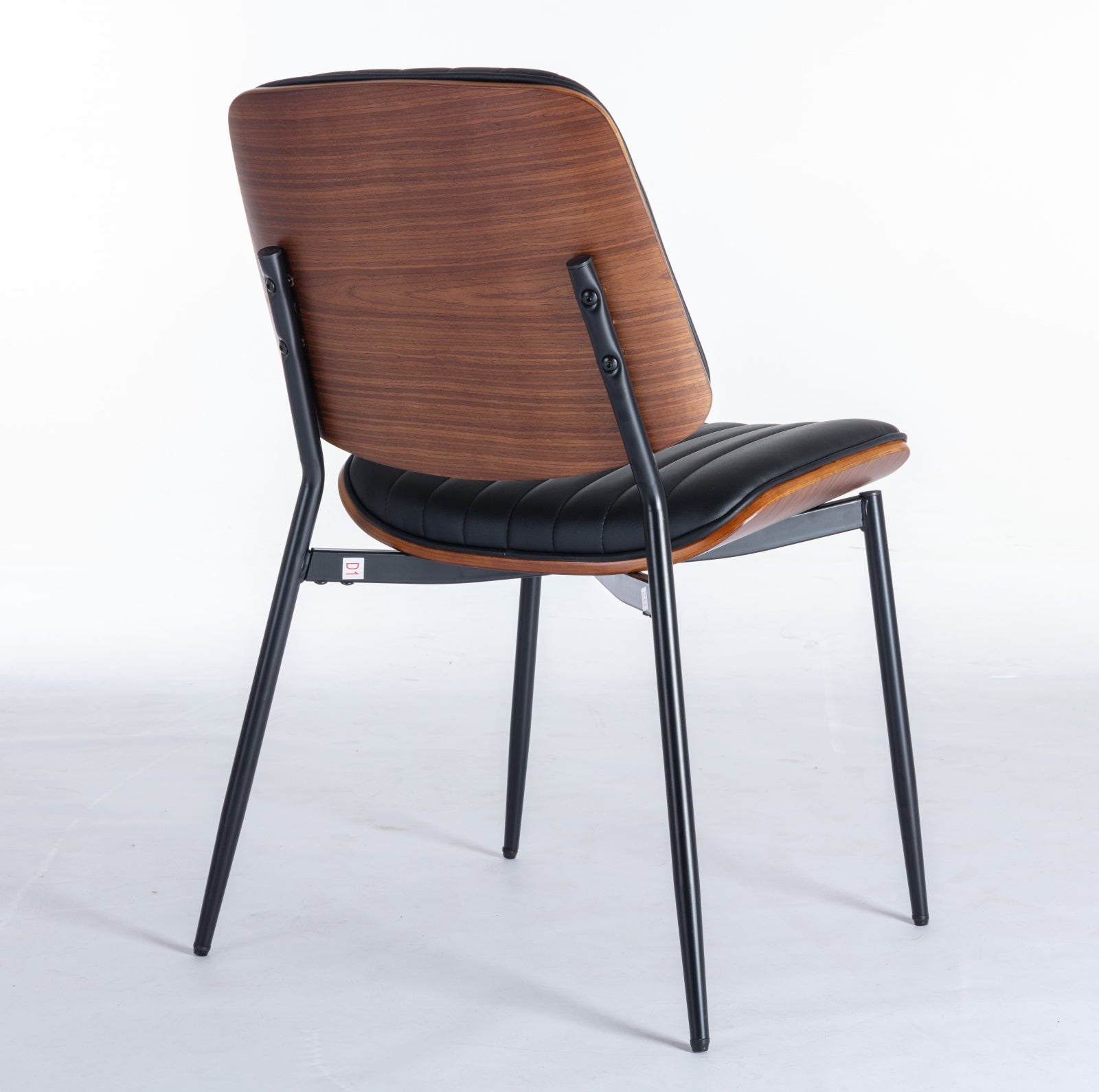 A&A Furniture, Dining Chairs Set of 2 Mid Century Modern Retro Faux Leather Chair with Walnut Bentwood Back Upholstered Seat Metal Legs Adjustable Foot for Kitchen Dining Room Chairs(Black PU) image 6