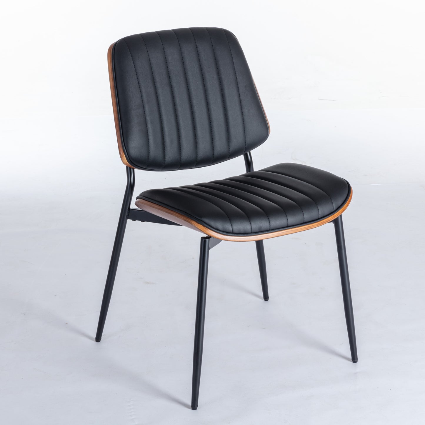 A&A Furniture, Dining Chairs Set of 2 Mid Century Modern Retro Faux Leather Chair with Walnut Bentwood Back Upholstered Seat Metal Legs Adjustable Foot for Kitchen Dining Room Chairs(Black PU) image 4