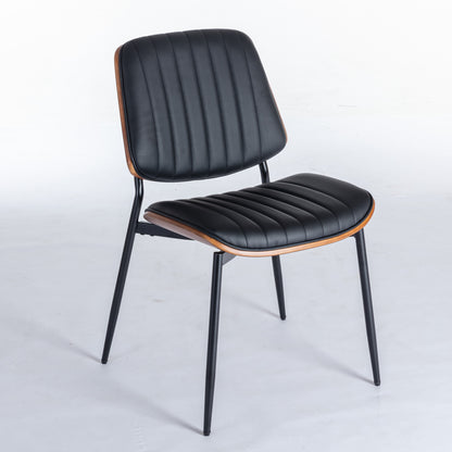 A&A Furniture, Dining Chairs Set of 2 Mid Century Modern Retro Faux Leather Chair with Walnut Bentwood Back Upholstered Seat Metal Legs Adjustable Foot for Kitchen Dining Room Chairs(Black PU) image 4