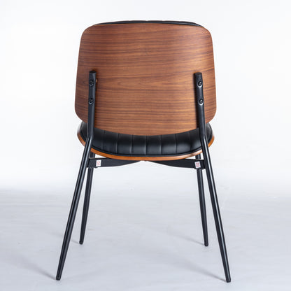 A&A Furniture, Dining Chairs Set of 2 Mid Century Modern Retro Faux Leather Chair with Walnut Bentwood Back Upholstered Seat Metal Legs Adjustable Foot for Kitchen Dining Room Chairs(Black PU) image 7