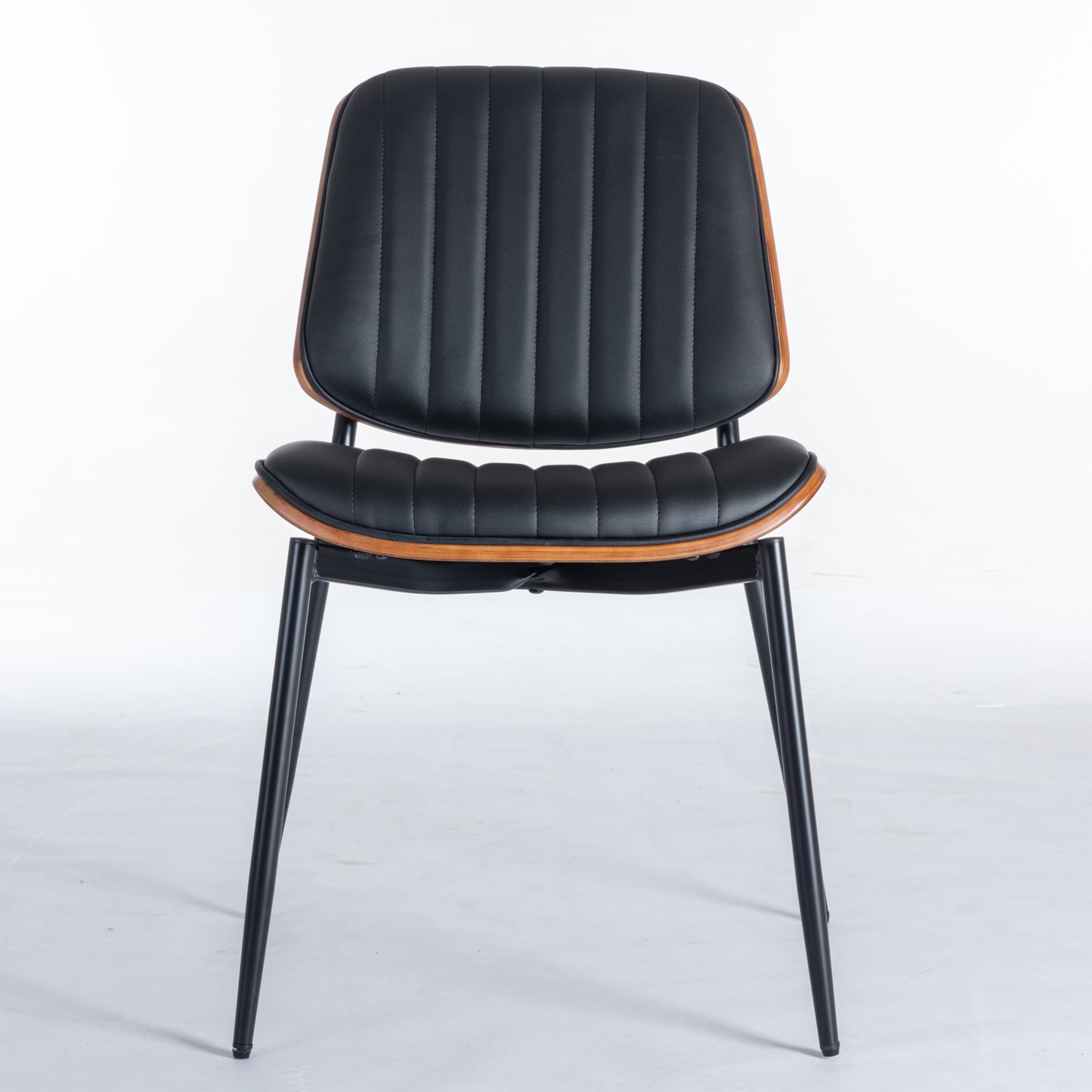 A&A Furniture, Dining Chairs Set of 2 Mid Century Modern Retro Faux Leather Chair with Walnut Bentwood Back Upholstered Seat Metal Legs Adjustable Foot for Kitchen Dining Room Chairs(Black PU) image 2