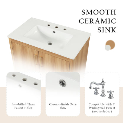 30" Bathroom Vanity with Sink Combo, Multi-functional Bathroom Cabinet with Doors and Drawer, MDF Board, Natural(Old SKU:WF319484AAG) image 9