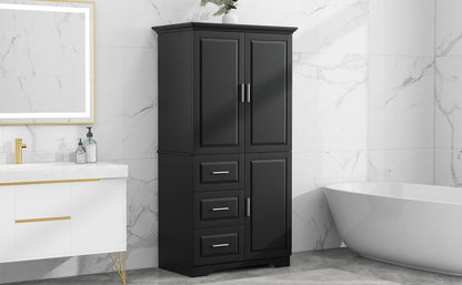 Tall and Wide Storage Cabinet with Doors for Bathroom/Office, Three Drawers, Black(Old SKU:WF299285AAB) image 6