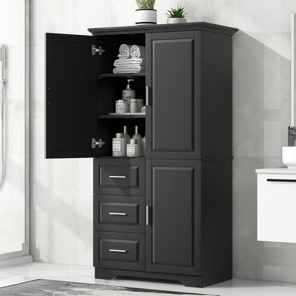 Tall and Wide Storage Cabinet with Doors for Bathroom/Office, Three Drawers, Black(Old SKU:WF299285AAB) image 3