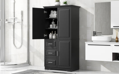 Tall and Wide Storage Cabinet with Doors for Bathroom/Office, Three Drawers, Black(Old SKU:WF299285AAB) image 5