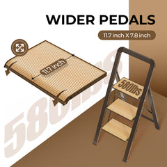 3 Step Folding Step Stool - Lightweight Aluminium Ladder with 580 lbs Capacity