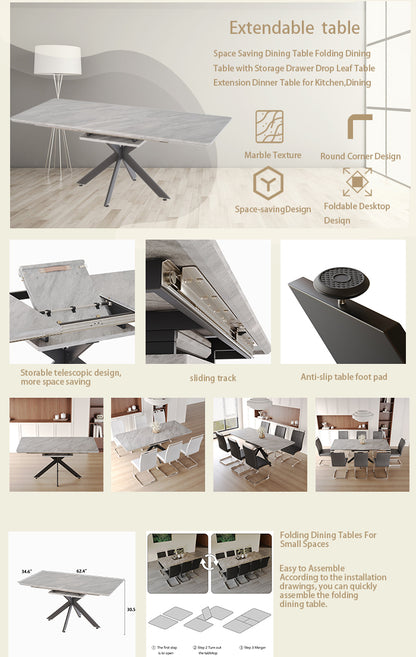 62.4" extendable 78.15" dining Table Set for 6-8 Person for Dining Room,C-shaped Tube Soft padded armless dining chair and Very large Dining Room Table Kitchen Table Chair Set with metal Legs image 10