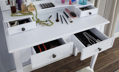 Sanlo Wooden Vanity Make Up Table and Stool Set, White image 4