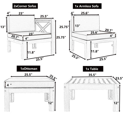 TOPMAX Outdoor Backyard Patio Wood 5-Piece Sectional Sofa Seating Group Set with Cushions, Natural Finish+ Blue Cushions image 10