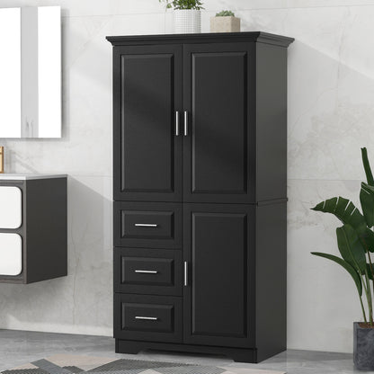 Tall and Wide Storage Cabinet with Doors for Bathroom/Office, Three Drawers, Black(Old SKU:WF299285AAB) image 1
