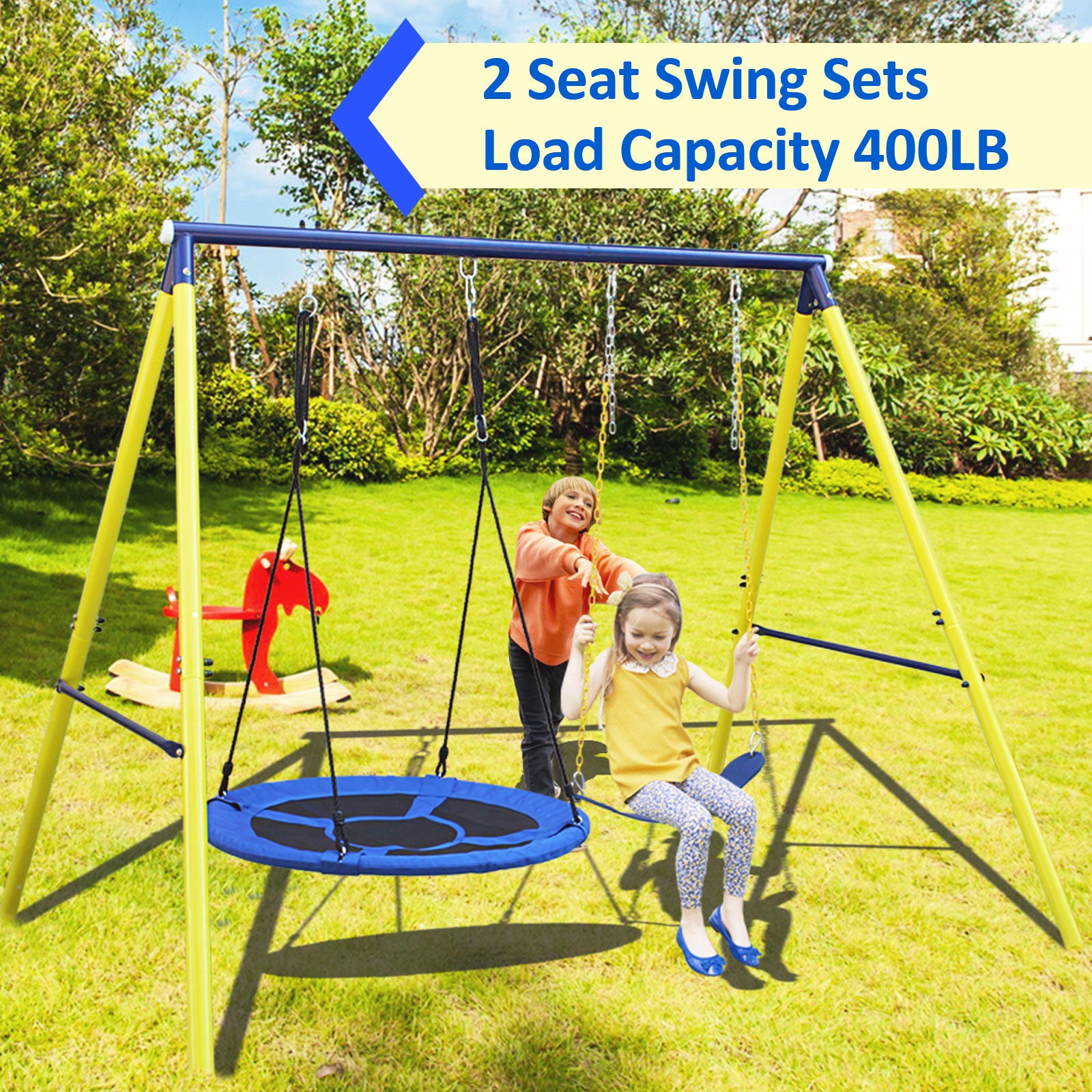 2 in 1 Swing Set With Hammock Swing, Belt Swing for Backyard image 7