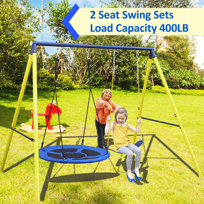 2 in 1 Swing Set With Hammock Swing, Belt Swing for Backyard image 7