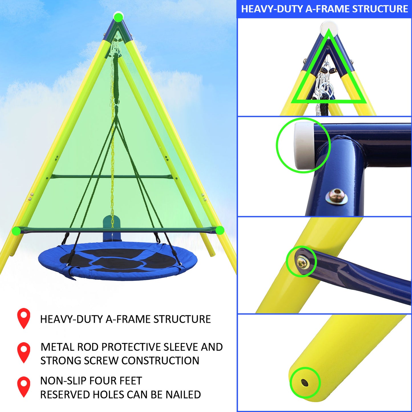 2 in 1 Swing Set With Hammock Swing, Belt Swing for Backyard image 5