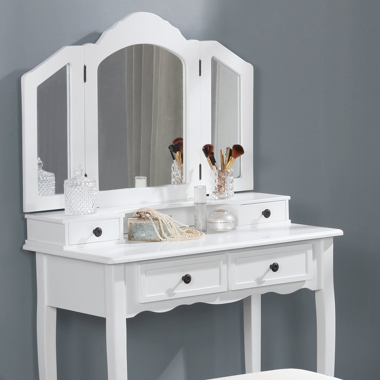 Sanlo Wooden Vanity Make Up Table and Stool Set, White image 6