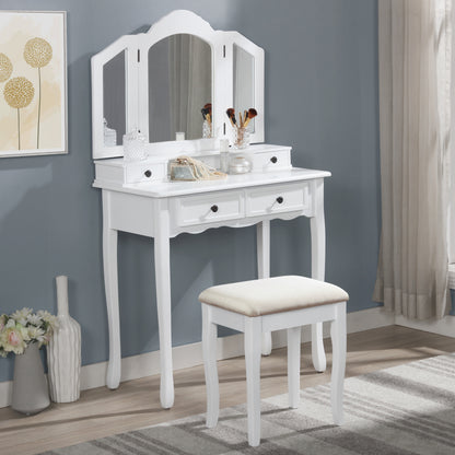 Sanlo Wooden Vanity Make Up Table and Stool Set, White image 2