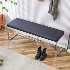 Stylish White Leather Shoe Changing Stool with Silver Metal Legs