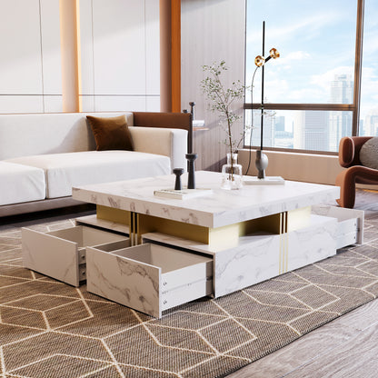 Modern White Square Storage Coffee Table with 4 Drawers image 8